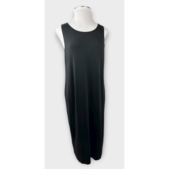 Eileen Fisher Stretch Jersey Knit Round Neck Dress Maxi Sleeveless Black Size XL - Picture 15 of 16